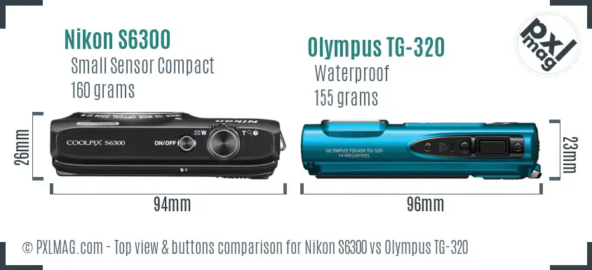 Nikon S6300 vs Olympus TG-320 top view buttons comparison
