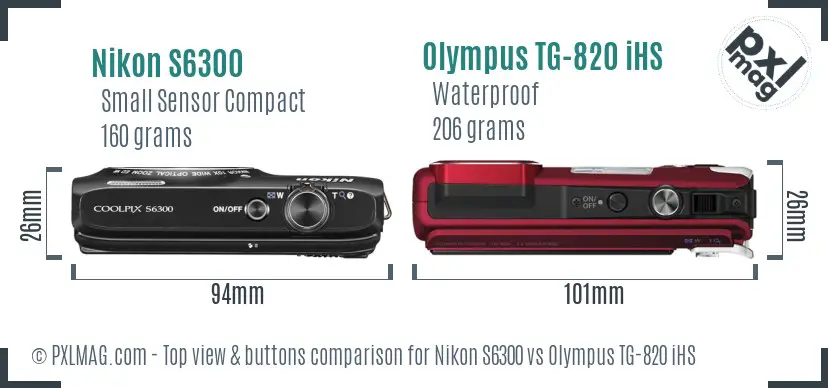Nikon S6300 vs Olympus TG-820 iHS top view buttons comparison