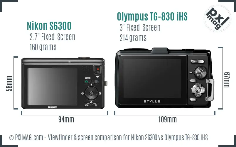 Nikon S6300 vs Olympus TG-830 iHS Screen and Viewfinder comparison