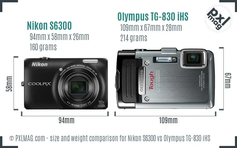 Nikon S6300 vs Olympus TG-830 iHS size comparison