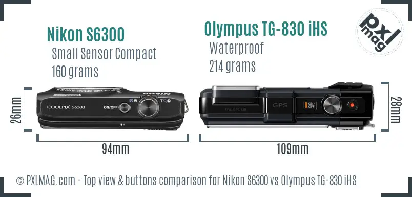 Nikon S6300 vs Olympus TG-830 iHS top view buttons comparison