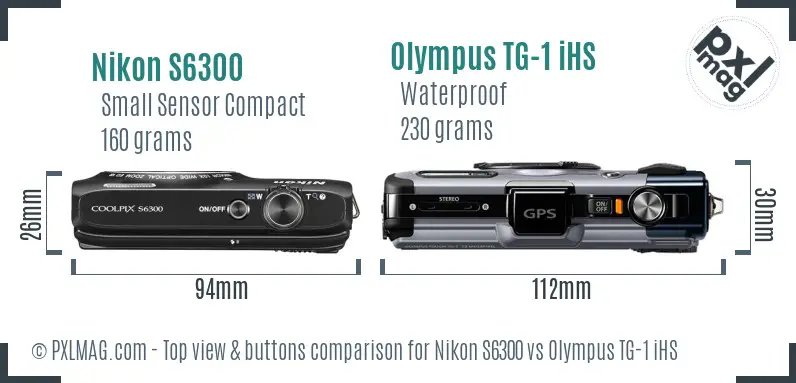 Nikon S6300 vs Olympus TG-1 iHS top view buttons comparison Nikon S6300 vs Olympus TG-1 iHS top view buttons comparison