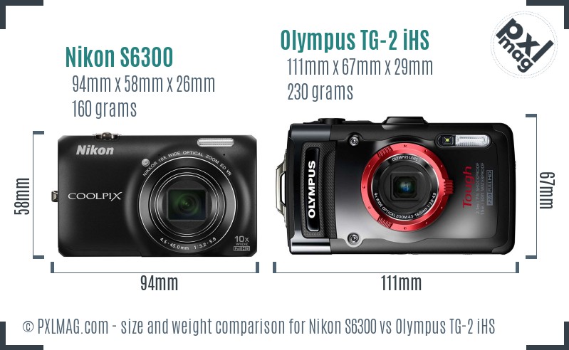Nikon S6300 vs Olympus TG-2 iHS size comparison Nikon S6300 vs Olympus TG-2 iHS size comparison