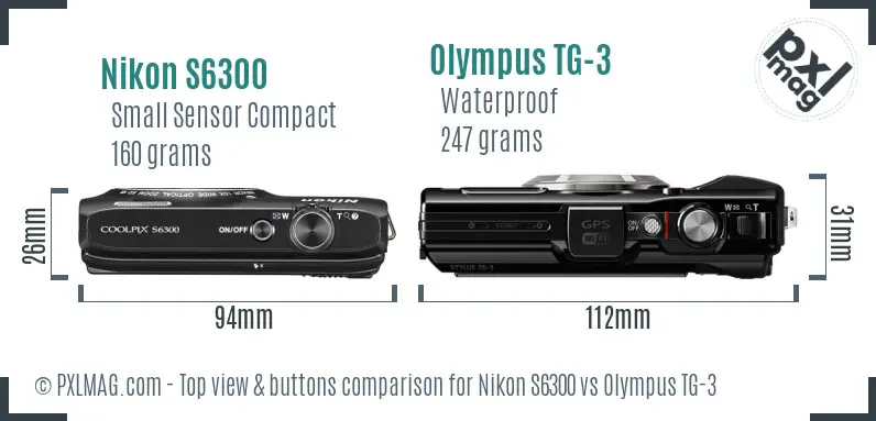 Nikon S6300 vs Olympus TG-3 top view buttons comparison
