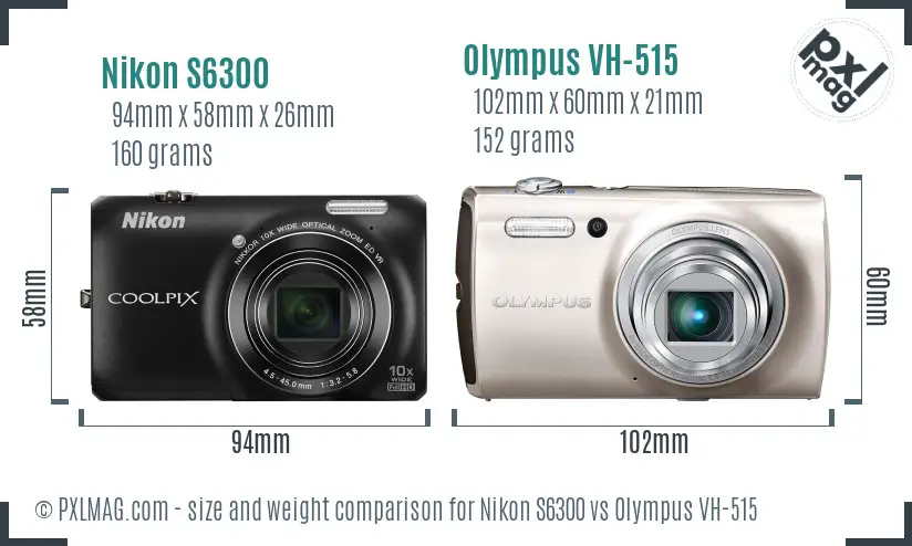 Nikon S6300 vs Olympus VH-515 size comparison