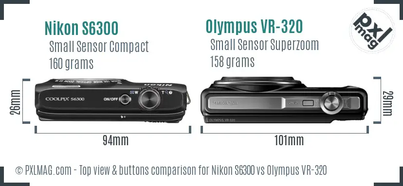 Nikon S6300 vs Olympus VR-320 top view buttons comparison