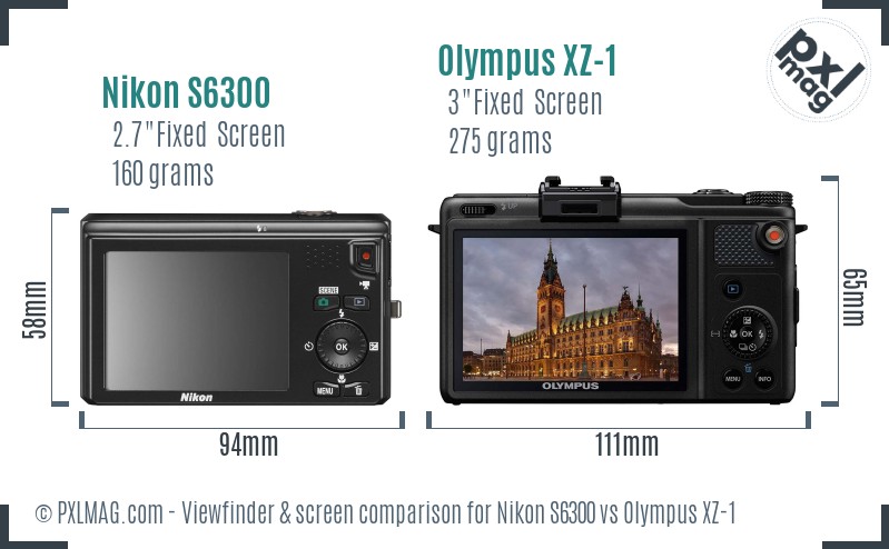 Nikon S6300 vs Olympus XZ-1 Screen and Viewfinder comparison