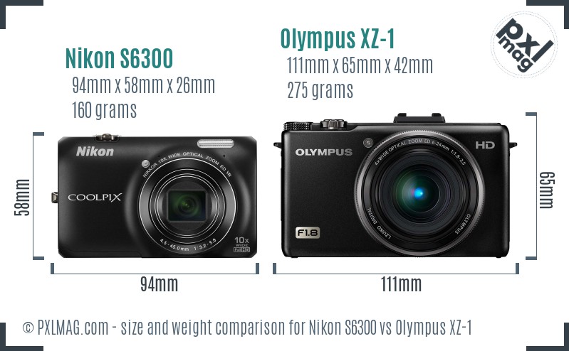Nikon S6300 vs Olympus XZ-1 size comparison