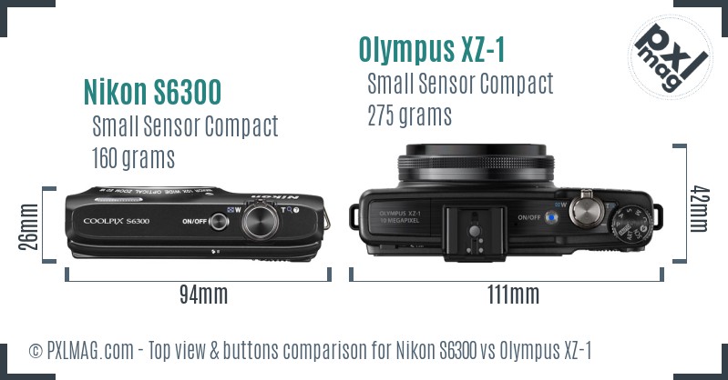 Nikon S6300 vs Olympus XZ-1 top view buttons comparison