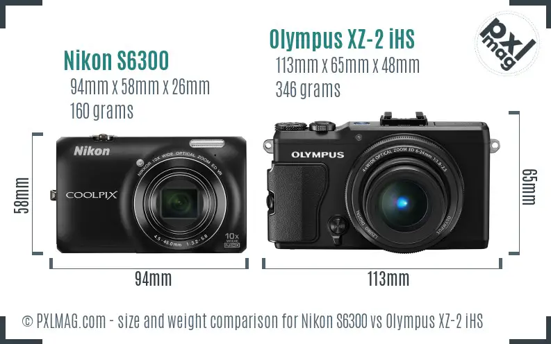 Nikon S6300 vs Olympus XZ-2 iHS size comparison