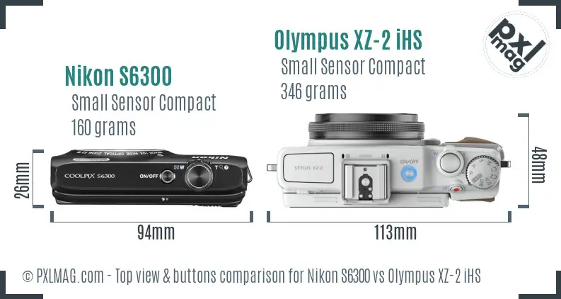 Nikon S6300 vs Olympus XZ-2 iHS top view buttons comparison