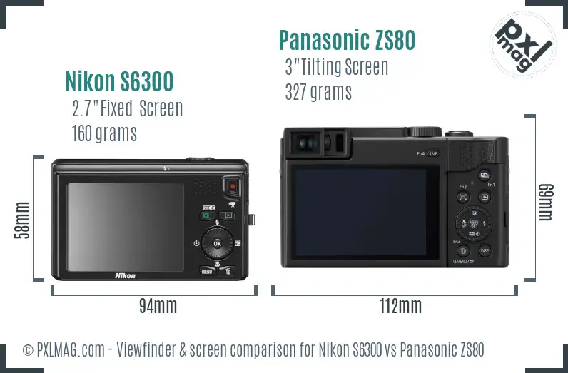 Nikon S6300 vs Panasonic ZS80 Screen and Viewfinder comparison