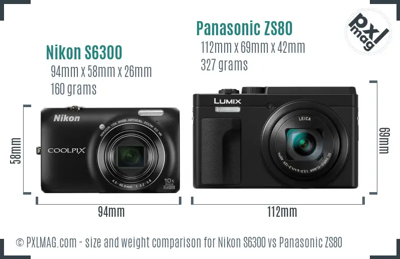 Nikon S6300 vs Panasonic ZS80 size comparison