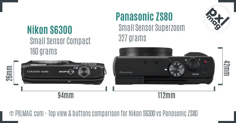 Nikon S6300 vs Panasonic ZS80 top view buttons comparison