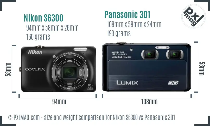 Nikon S6300 vs Panasonic 3D1 size comparison