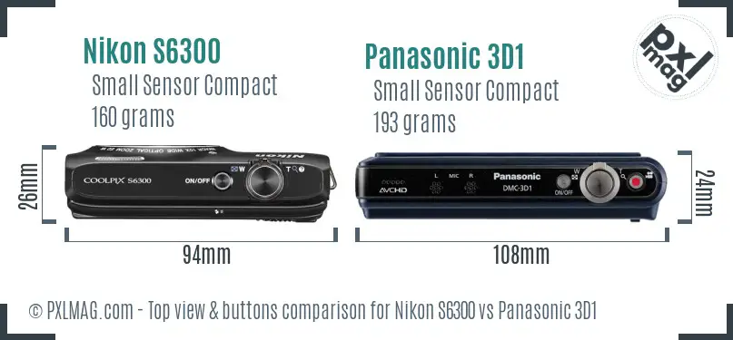 Nikon S6300 vs Panasonic 3D1 top view buttons comparison