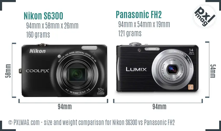 Nikon S6300 vs Panasonic FH2 size comparison
