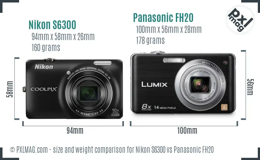 Nikon S6300 vs Panasonic FH20 size comparison