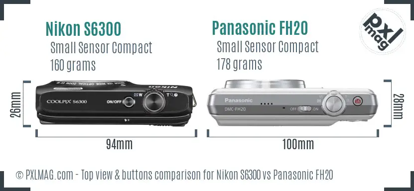 Nikon S6300 vs Panasonic FH20 top view buttons comparison