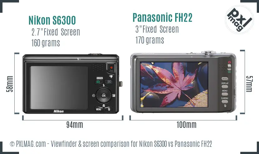 Nikon S6300 vs Panasonic FH22 Screen and Viewfinder comparison