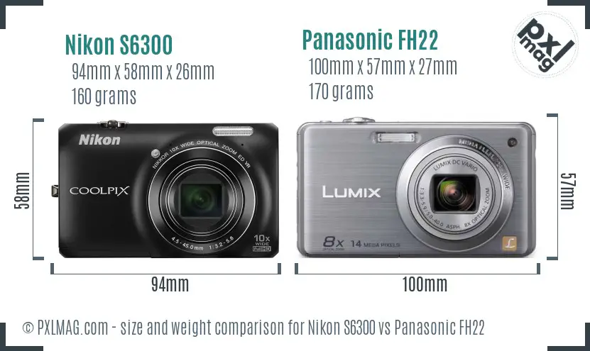 Nikon S6300 vs Panasonic FH22 size comparison