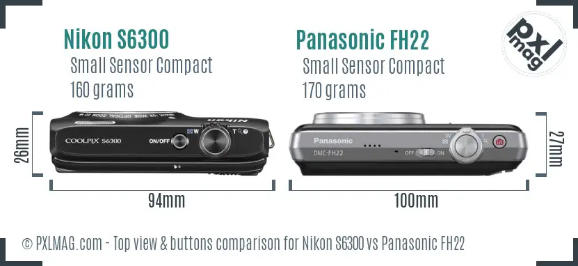 Nikon S6300 vs Panasonic FH22 top view buttons comparison