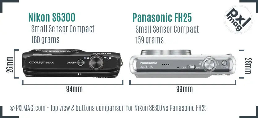 Nikon S6300 vs Panasonic FH25 top view buttons comparison