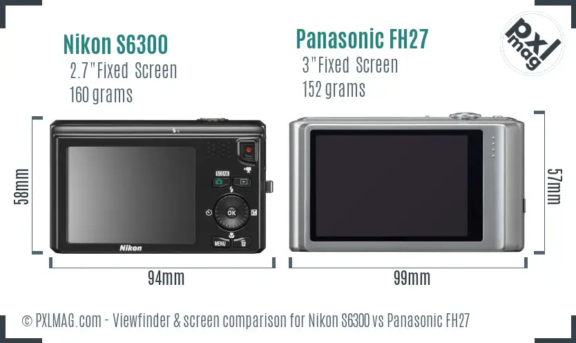 Nikon S6300 vs Panasonic FH27 Screen and Viewfinder comparison
