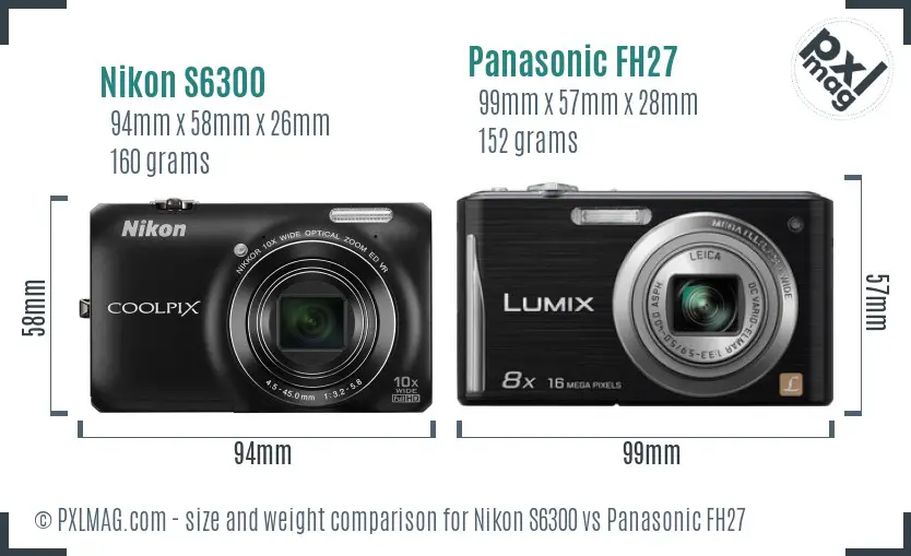 Nikon S6300 vs Panasonic FH27 size comparison