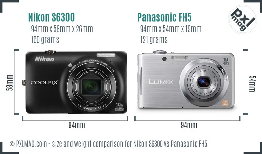 Nikon S6300 vs Panasonic FH5 size comparison