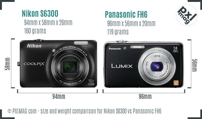 Nikon S6300 vs Panasonic FH6 size comparison