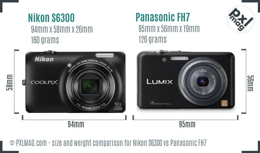 Nikon S6300 vs Panasonic FH7 size comparison