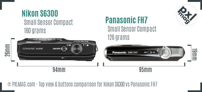 Nikon S6300 vs Panasonic FH7 top view buttons comparison