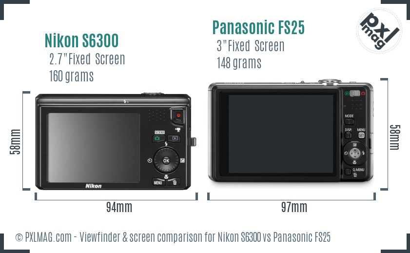 Nikon S6300 vs Panasonic FS25 Screen and Viewfinder comparison