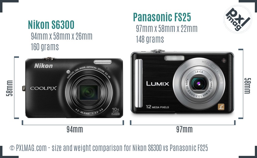 Nikon S6300 vs Panasonic FS25 size comparison