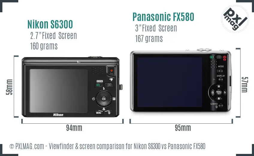 Nikon S6300 vs Panasonic FX580 Screen and Viewfinder comparison