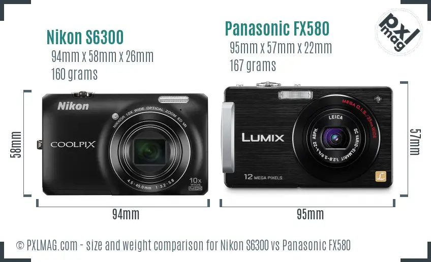 Nikon S6300 vs Panasonic FX580 size comparison