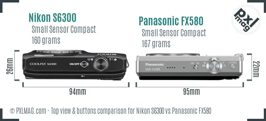 Nikon S6300 vs Panasonic FX580 top view buttons comparison