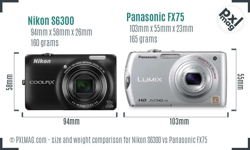 Nikon S6300 vs Panasonic FX75 size comparison