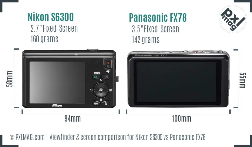 Nikon S6300 vs Panasonic FX78 Screen and Viewfinder comparison