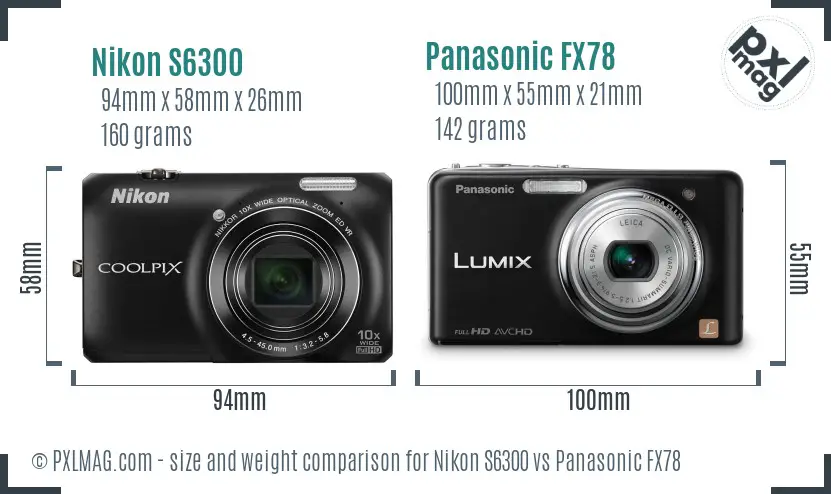 Nikon S6300 vs Panasonic FX78 size comparison