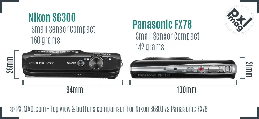 Nikon S6300 vs Panasonic FX78 top view buttons comparison
