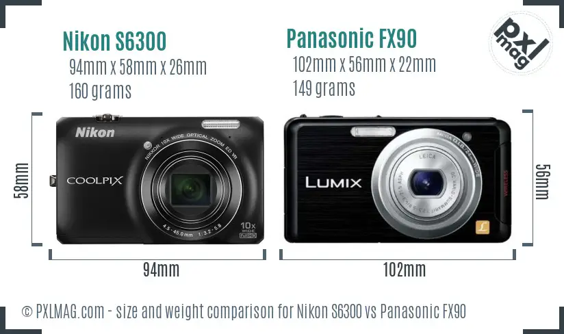 Nikon S6300 vs Panasonic FX90 size comparison