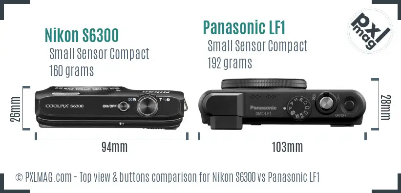 Nikon S6300 vs Panasonic LF1 top view buttons comparison