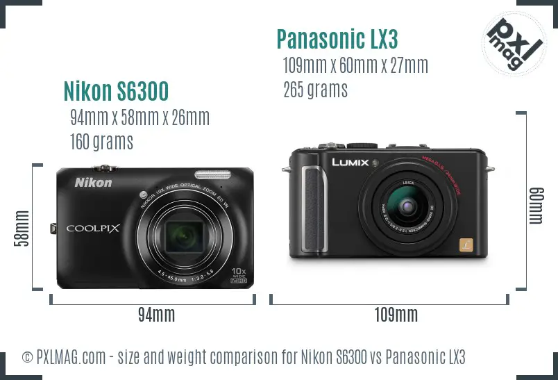 Nikon S6300 vs Panasonic LX3 size comparison