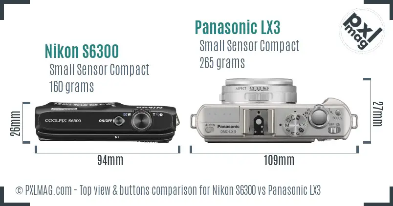 Nikon S6300 vs Panasonic LX3 top view buttons comparison