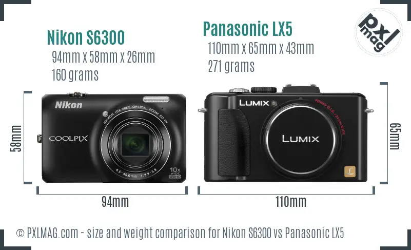 Nikon S6300 vs Panasonic LX5 size comparison