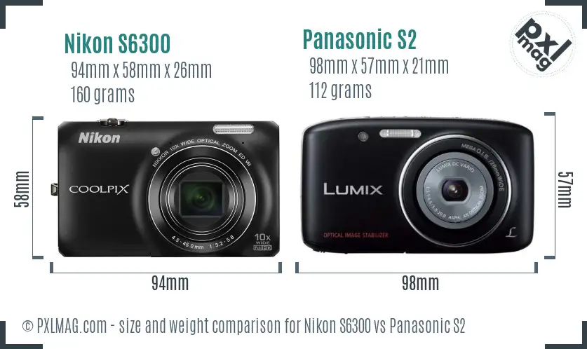 Nikon S6300 vs Panasonic S2 size comparison