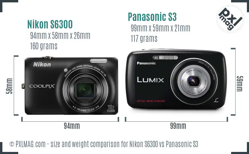 Nikon S6300 vs Panasonic S3 size comparison