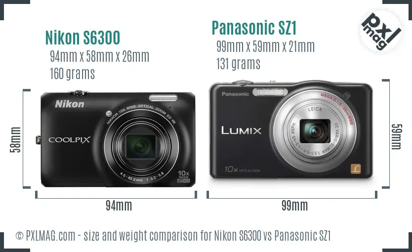 Nikon S6300 vs Panasonic SZ1 size comparison